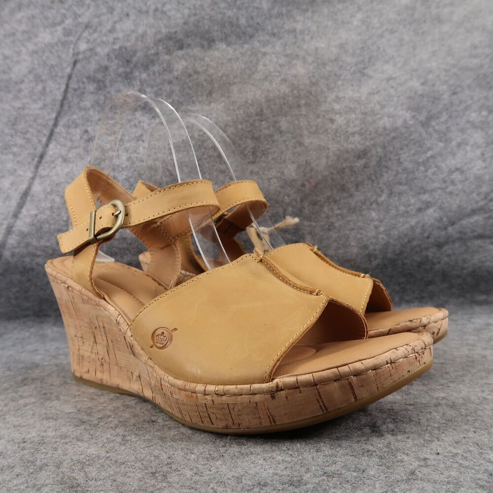 Born Shoes Women 11 Sandal Wedge Leather Ankle Strap Open Toe Agnio Cork Comfort
